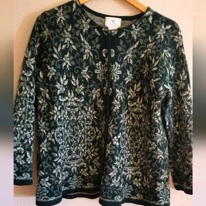 Susan Bristol Forest Green and Cream Floral Cardigan